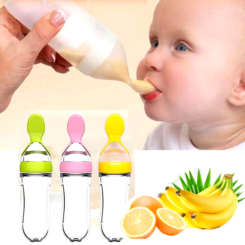 Silicone Baby Feeding Bottle with Spoon for Rice Cereal and Milk Supplementation