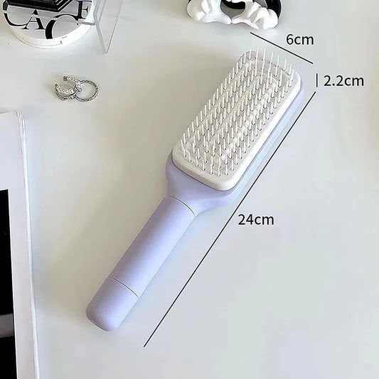 Self-Cleaning Hairbrush for Women with One-Key Cleaning, Anti-Static Features, and Scalp Massage Function