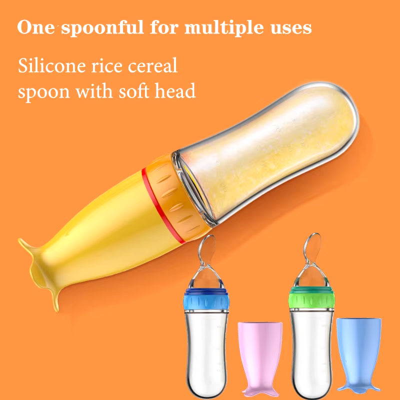 Silicone Baby Feeding Bottle with Spoon for Rice Cereal and Milk Supplementation