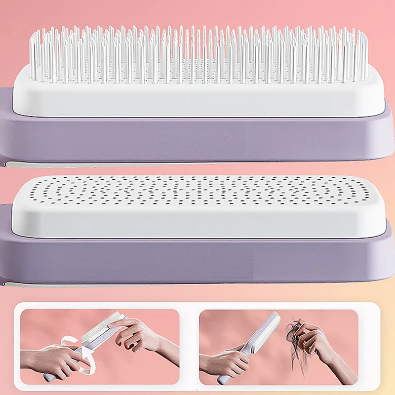 Self-Cleaning Hairbrush for Women with One-Key Cleaning, Anti-Static Features, and Scalp Massage Function