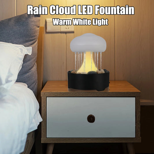 Ultra Quiet Portable Electric Fountain Lamp - Warm White Mushroom & Rain Cloud Night Light for Home and Bedroom