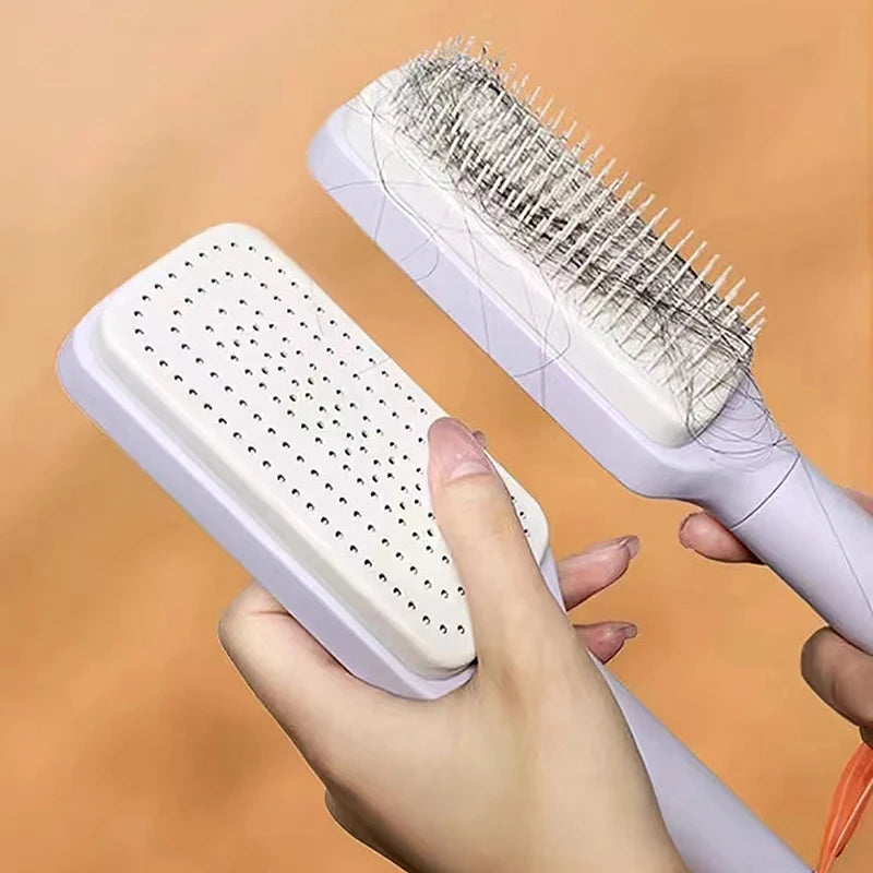 Self-Cleaning Hairbrush for Women with One-Key Cleaning, Anti-Static Features, and Scalp Massage Function