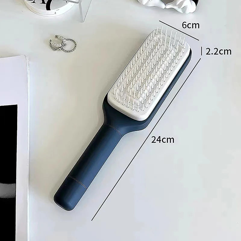 Self-Cleaning Hairbrush for Women with One-Key Cleaning, Anti-Static Features, and Scalp Massage Function