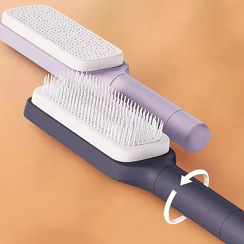 Self-Cleaning Hairbrush for Women with One-Key Cleaning, Anti-Static Features, and Scalp Massage Function