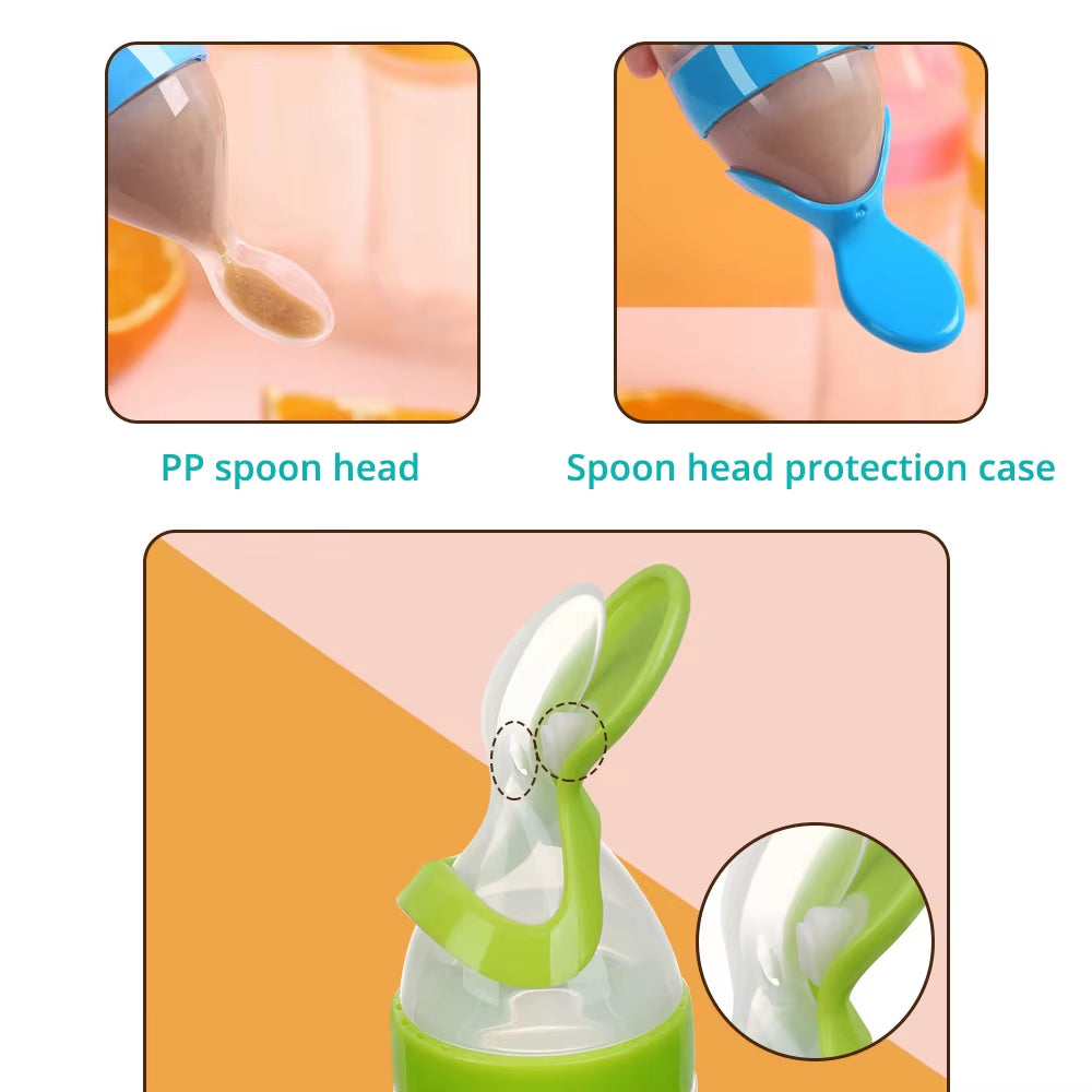 Silicone Baby Feeding Bottle with Spoon for Rice Cereal and Milk Supplementation